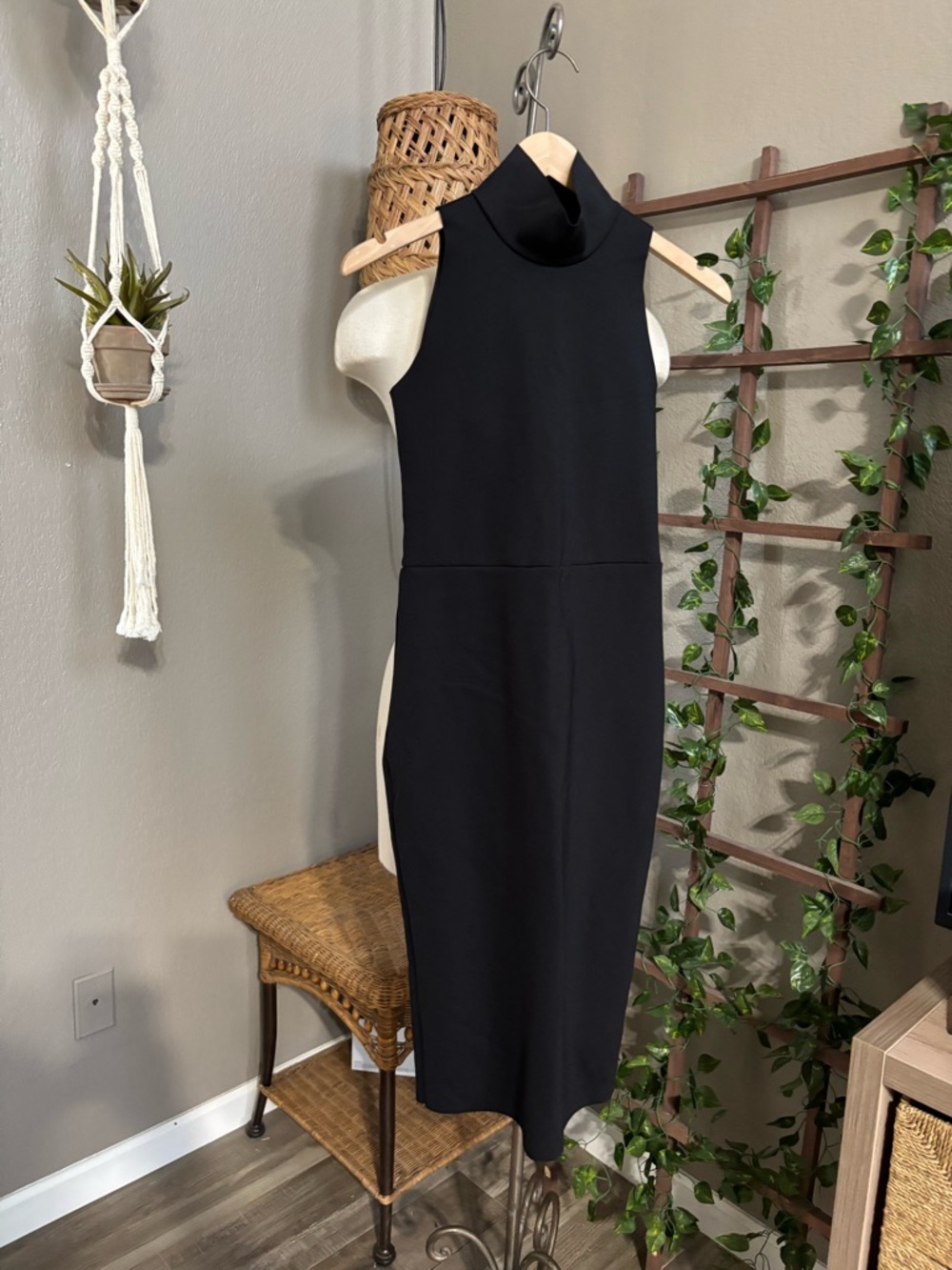 Commando Black Sleeveless Mock-Neck Midi Bodycon Dress - Picture 10 of 15